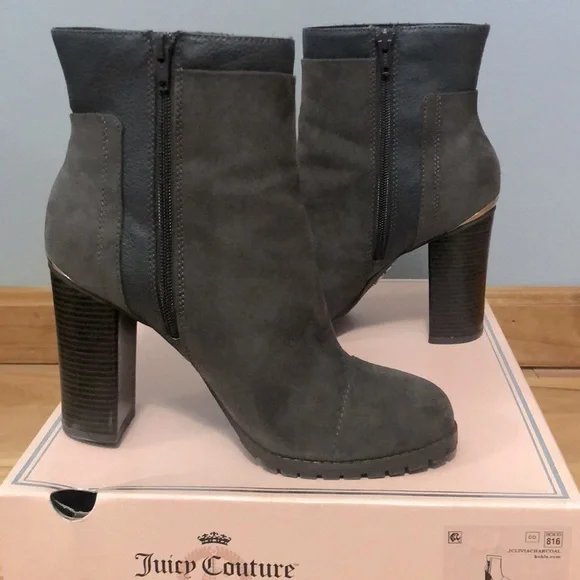 Gray Suede heeled boots with gold accents Women’s size 9 1/2 - Picture 4 of 5